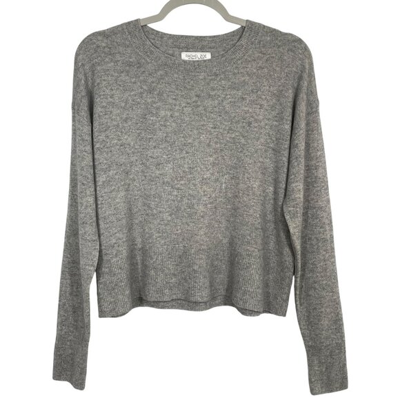 Rachel Zoe 2-Ply Cashmere Cropped Crew Neck Pullover Sweater Neutral Gray Size L - Picture 2 of 10
